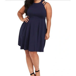 Torrid Womens Navy Blue High Neck Ponte Knit Skater Summer Dress Plus Size 4XL